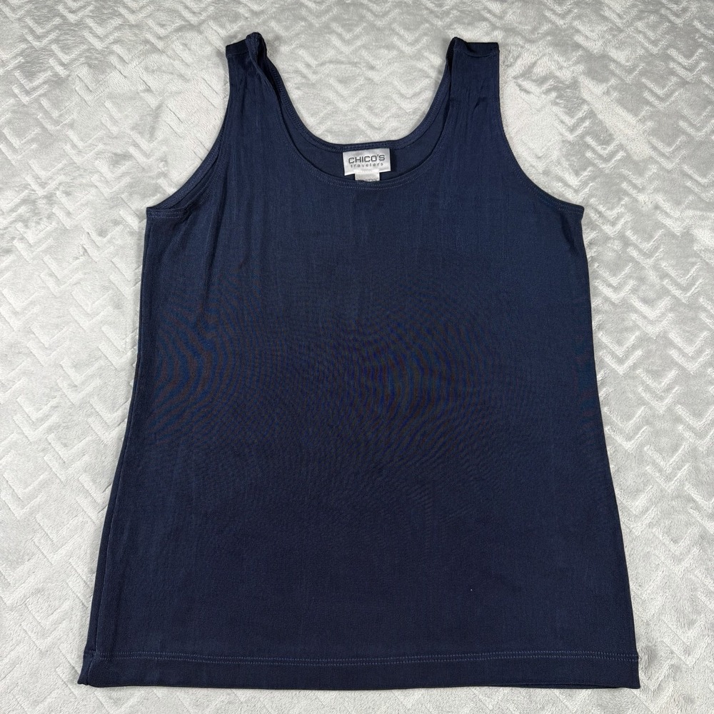 Chico's Travelers Tank Top‎ Medium (1) Dressy Blue Sleeveless Jersey Blouse